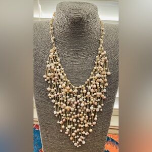 Custom Multicolored genuine pearls in14k Gold clasp necklace